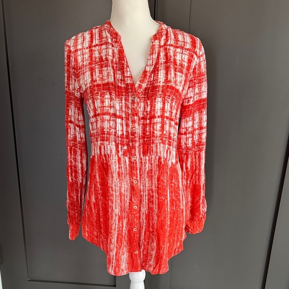 Maeve Vibrant Orange and White Plaid Button Down Shirt 100% Rayon - Picture 1 of 9